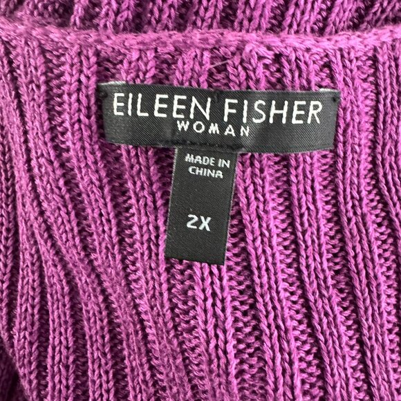 Eileen Fisher Open Front Cardigan Sweater 2X Purple Linen Silk CJ-2151 - Picture 6 of 8